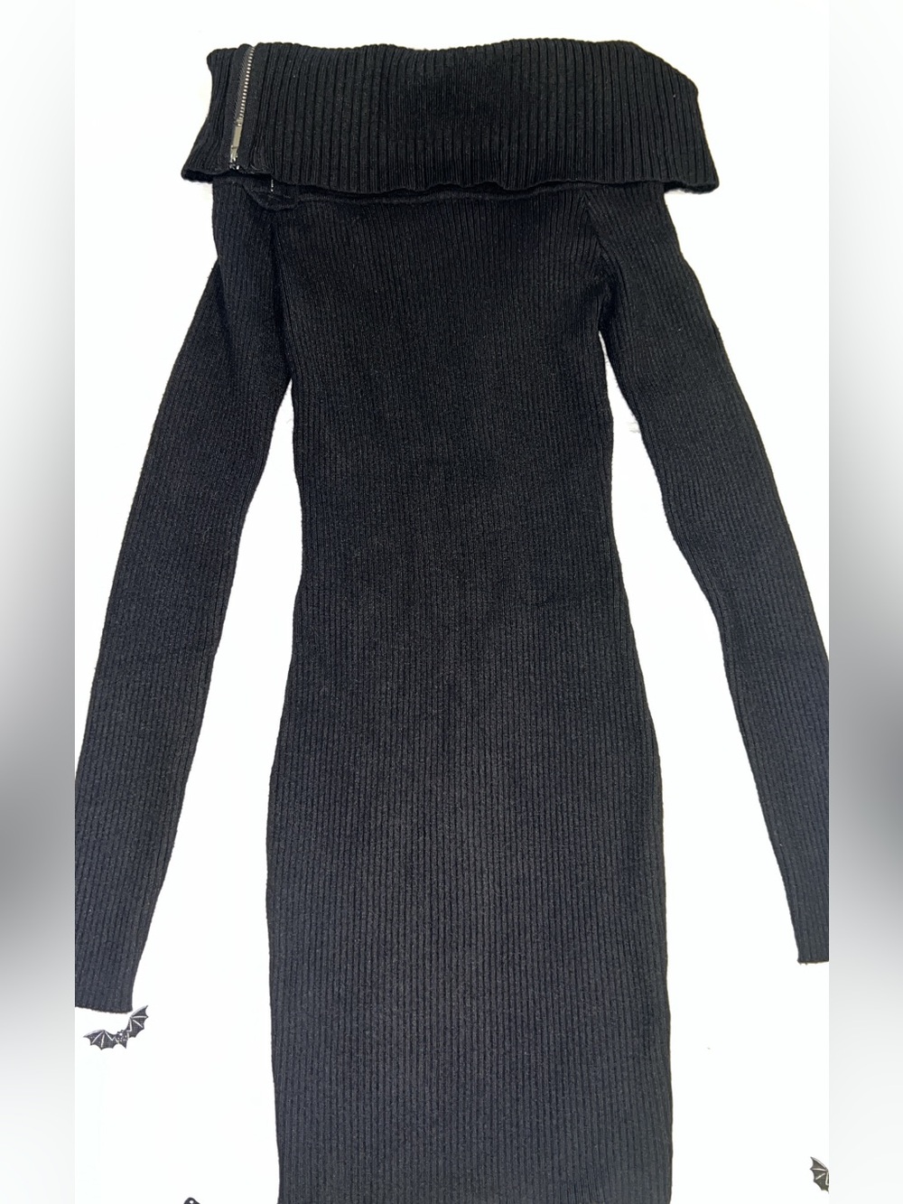Forever 21 Black Off-Shoulder Ribbed Long Sleeve Dress